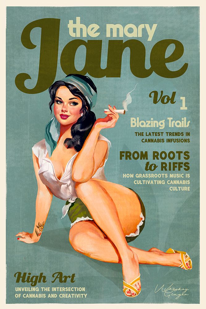 Mary Jane Retro Vintage Pinup Cannabis Art art print by The Whiskey Ginger for $57.95 CAD