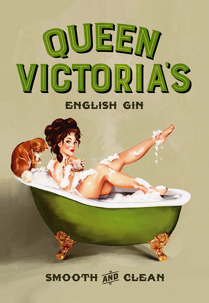 Queen Victoria English Gin Bath Pinup Girl art print by The Whiskey Ginger for $57.95 CAD