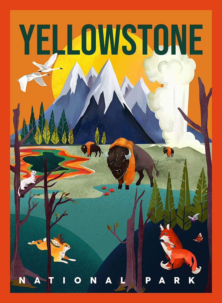 Yellowstone National Park Travel Art art print by The Whiskey Ginger for $57.95 CAD