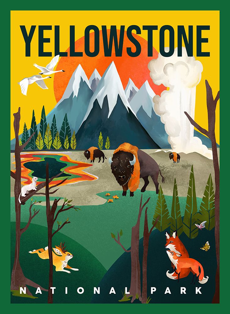 Yellowstone National Park Travel Poster art print by The Whiskey Ginger for $57.95 CAD