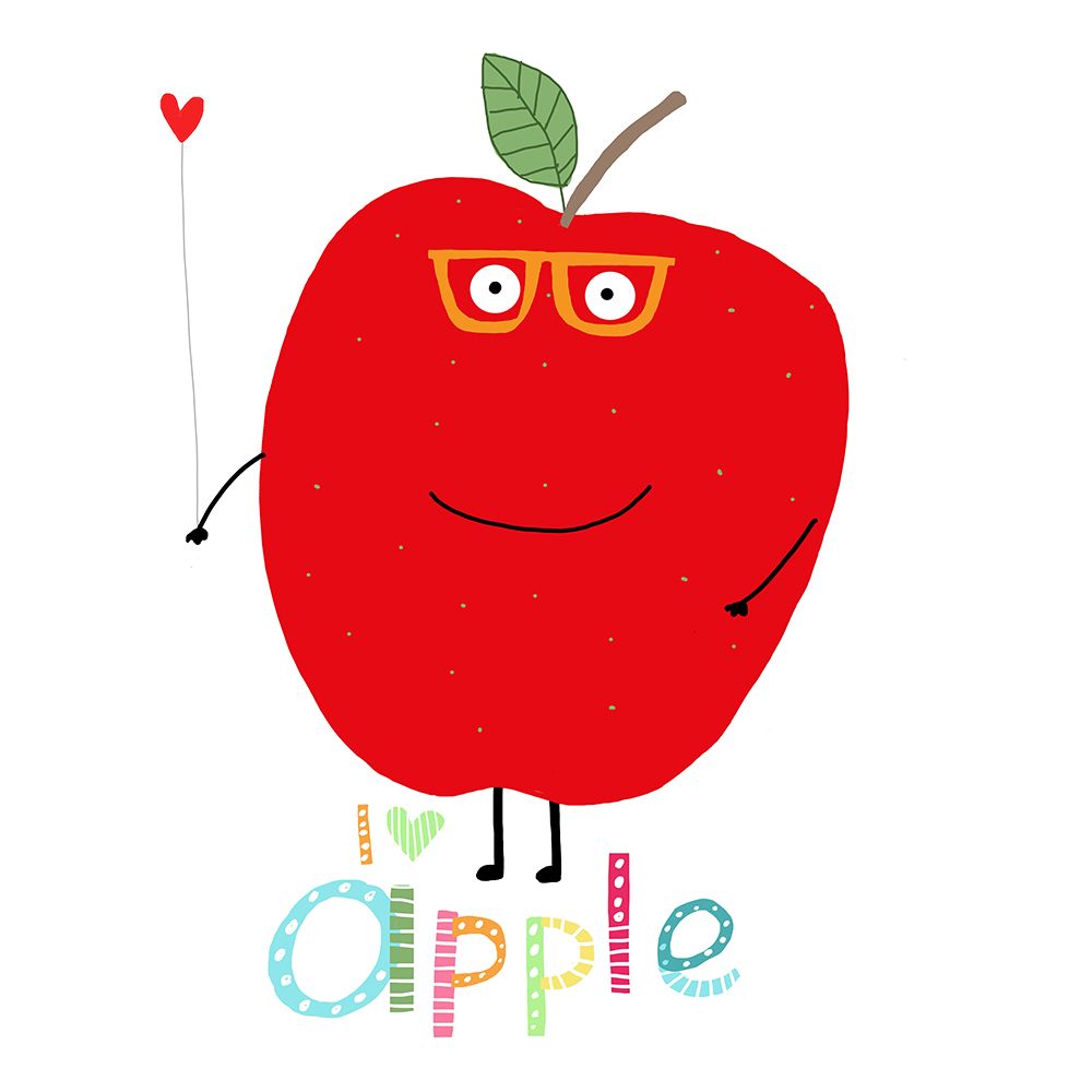 I Love Apple! Happy Apple Holding a Love Heart. art print by Carla Daly for $57.95 CAD