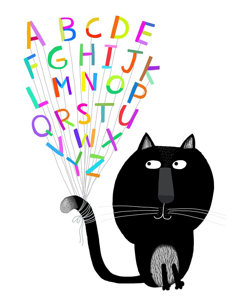 Cute Black Cat with Alphabet Letters by Carla Daly art print by Carla Daly for $57.95 CAD