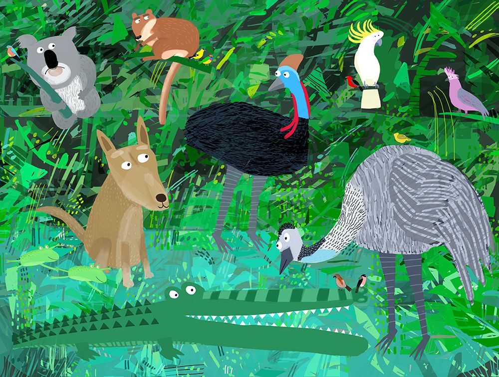 Funny Australian Animals in the Jungle by Carla Daly art print by Carla Daly for $57.95 CAD