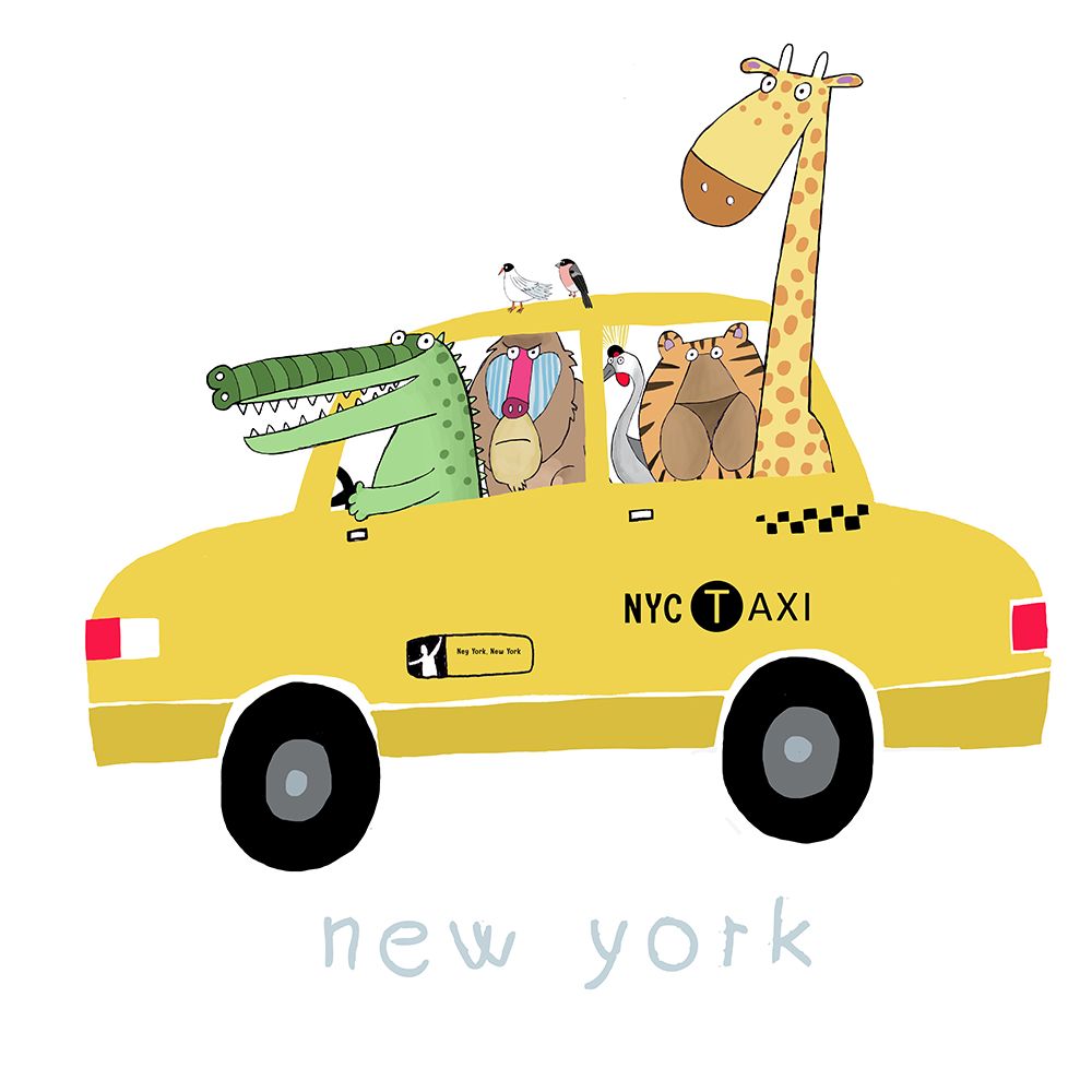 Jungle Animals in a Yellow Taxi in New York by Carla Daly art print by Carla Daly for $57.95 CAD