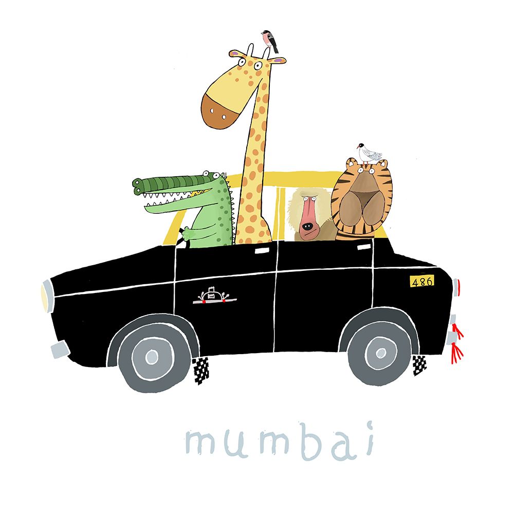 Jungle Animals take a Ride in the Famous Mumbai Taxi art print by Carla Daly for $57.95 CAD