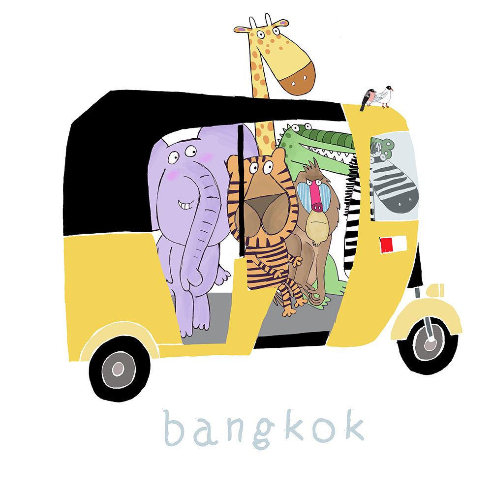 Jungle Animals Take a Ride in a Bangkok Tuk Tuk by Carla Daly art print by Carla Daly for $57.95 CAD