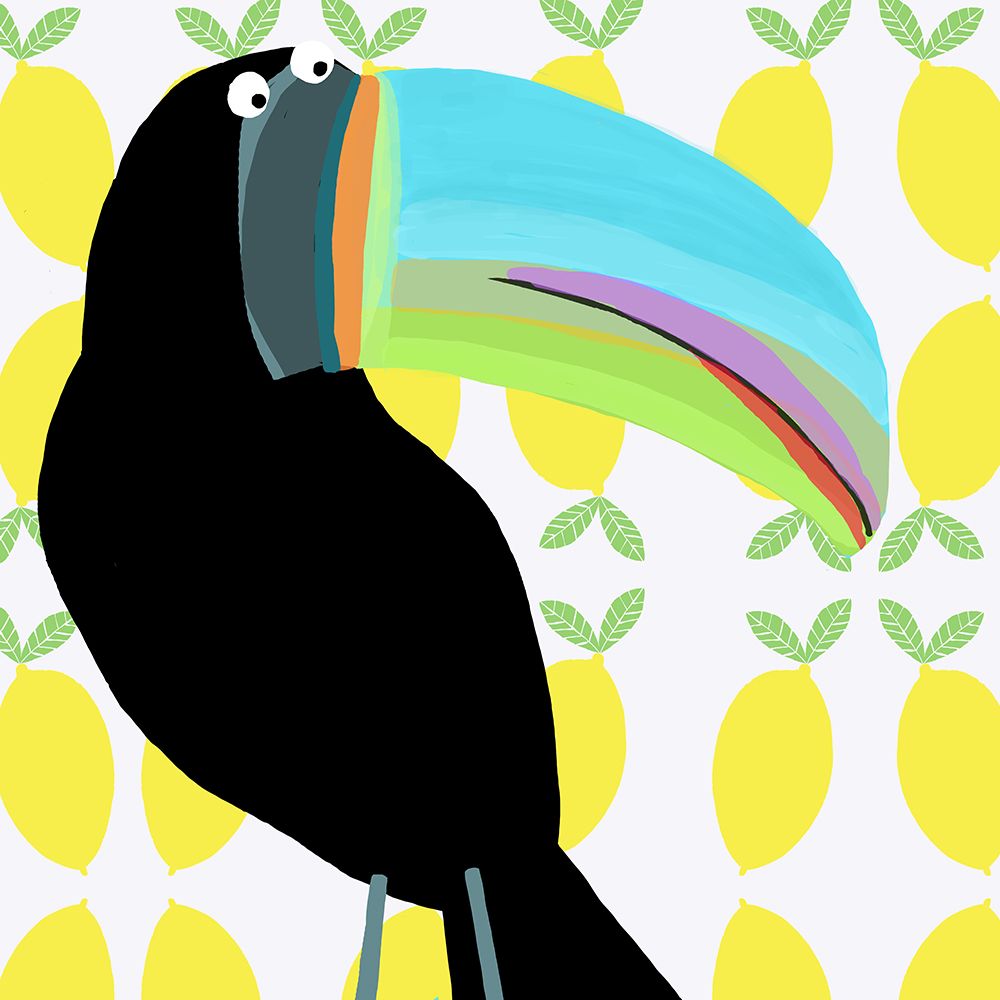 Tropical Toucan Bird with Lemon Pattern Background by Carla Daly art print by Carla Daly for $57.95 CAD