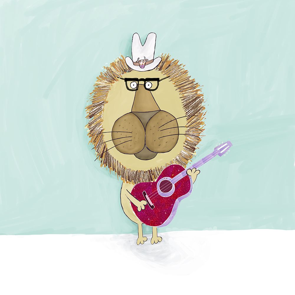 Rock Star Lion with a Cowboy Hat Plays his Guitar by Carla Daly art print by Carla Daly for $57.95 CAD