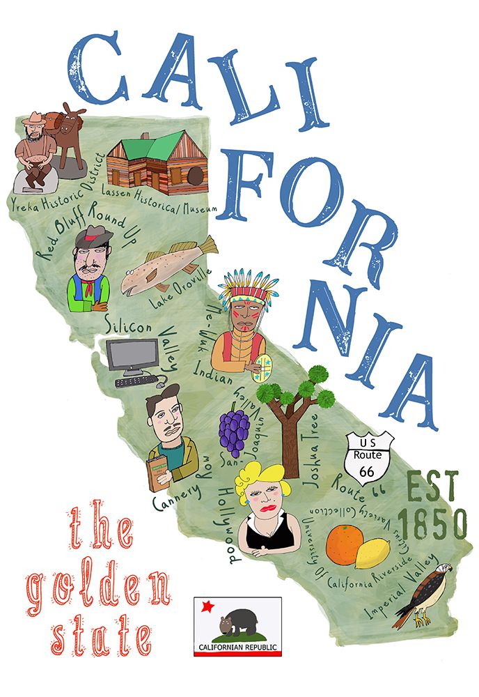 Illustrated Map of California with State Icons by Carla Daly art print by Carla Daly for $57.95 CAD