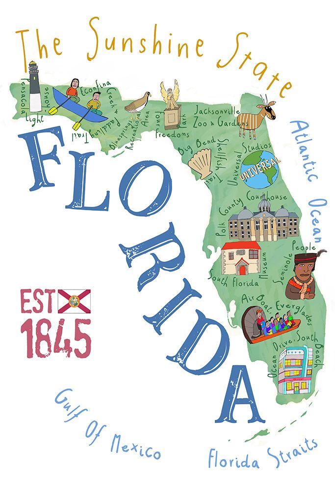 Florida State Map by Artist Carla Daly art print by Carla Daly for $57.95 CAD