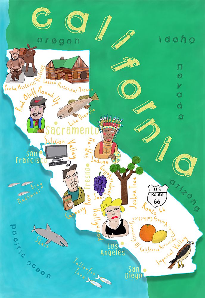 Illustrated Map of California with Ocean by Carla Daly art print by Carla Daly for $57.95 CAD