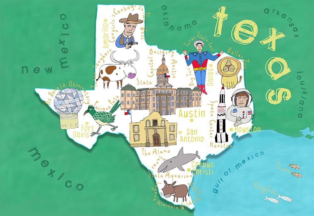 Texas State Map Illustration by Map Artist Carla Daly art print by Carla Daly for $57.95 CAD