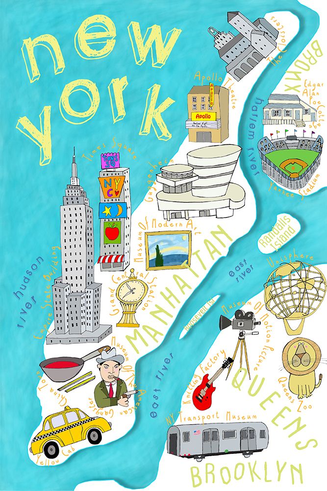 Brightly Colored Illustrated Map of New York by Map Artist Carla Daly art print by Carla Daly for $57.95 CAD