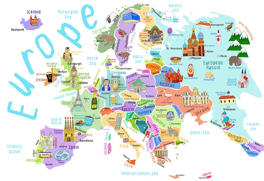 Illustrated Map of Europe by Map Illustrator Carla Daly art print by Carla Daly for $57.95 CAD