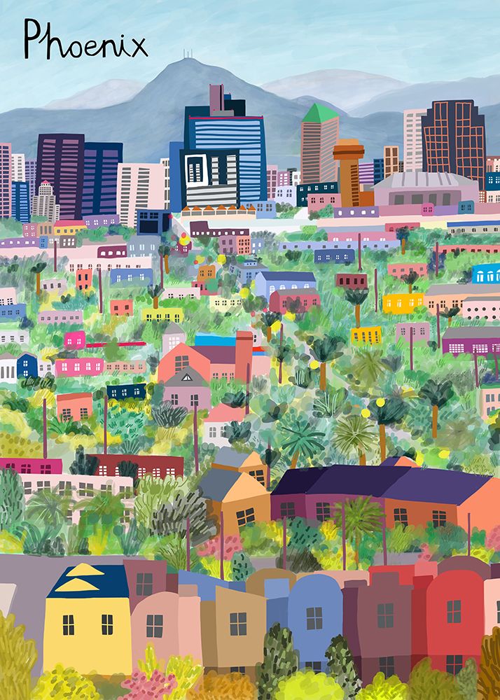 View Over Phoenix Arizona Illustrated by Artist Carla daly art print by Carla Daly for $57.95 CAD