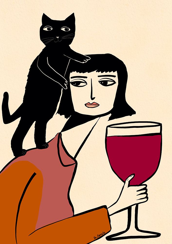Wine and cat lover art print by Sharyn Bursic for $57.95 CAD