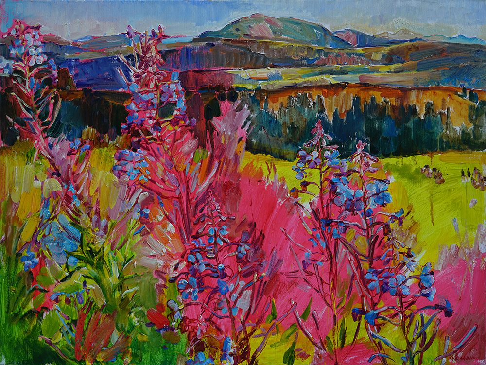 Flowers in the mountains art print by Andrii Kutsachenko for $57.95 CAD