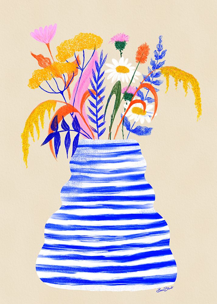 Happy Floral Vase with Stripes art print by Baroo Bloom for $57.95 CAD