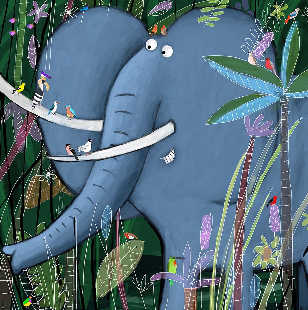 Large Elephant Peeks Out of the Jungle by Artist Carla Daly art print by Carla Daly for $57.95 CAD