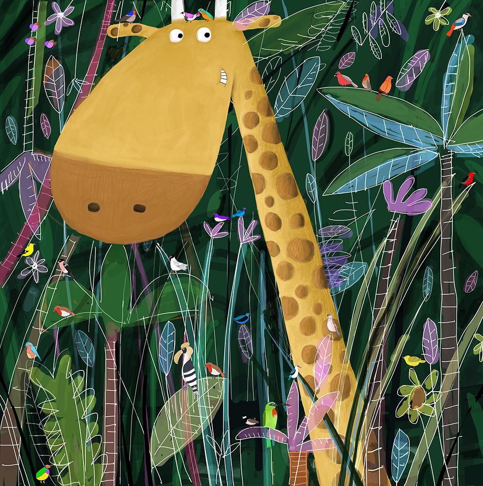 Cute Giraffe Peeks Out of the Jungle by Artist Carla Daly art print by Carla Daly for $57.95 CAD