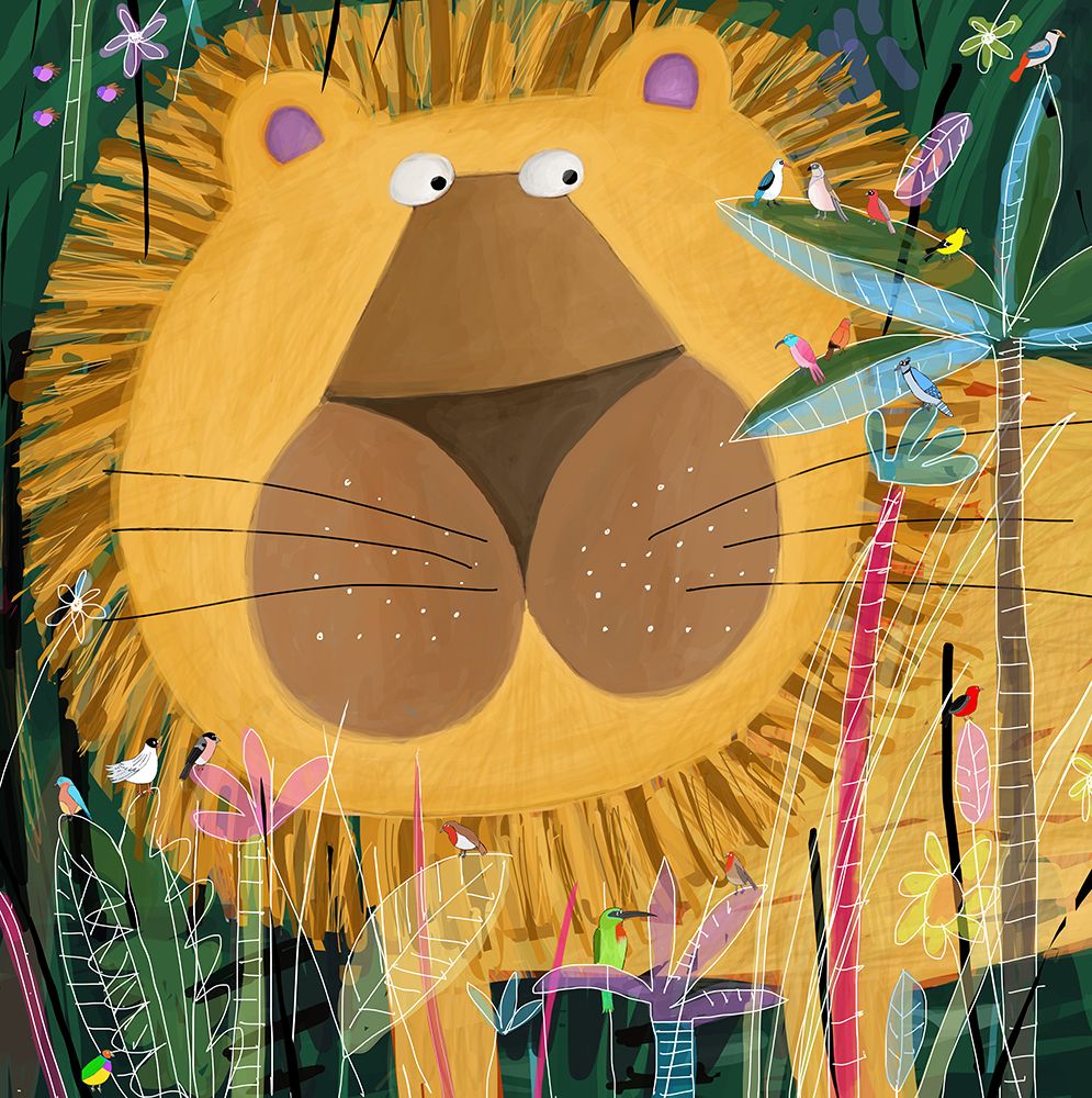 Large Lion Peeks Out of the Jungle Foliage by Artist Carla Daly art print by Carla Daly for $57.95 CAD