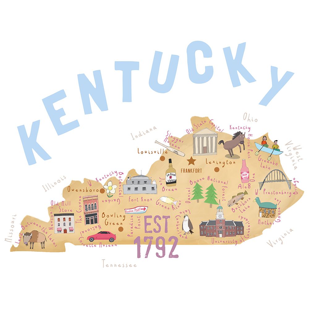 Illustrated Map of Kentucky by Artist Carla Daly art print by Carla Daly for $57.95 CAD