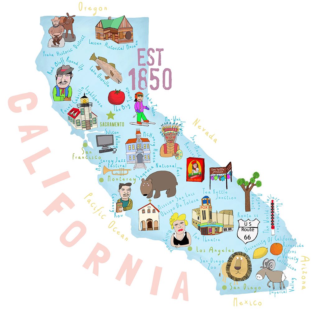 The Golden State of California Illustrated by Artist Carla Daly art print by Carla Daly for $57.95 CAD