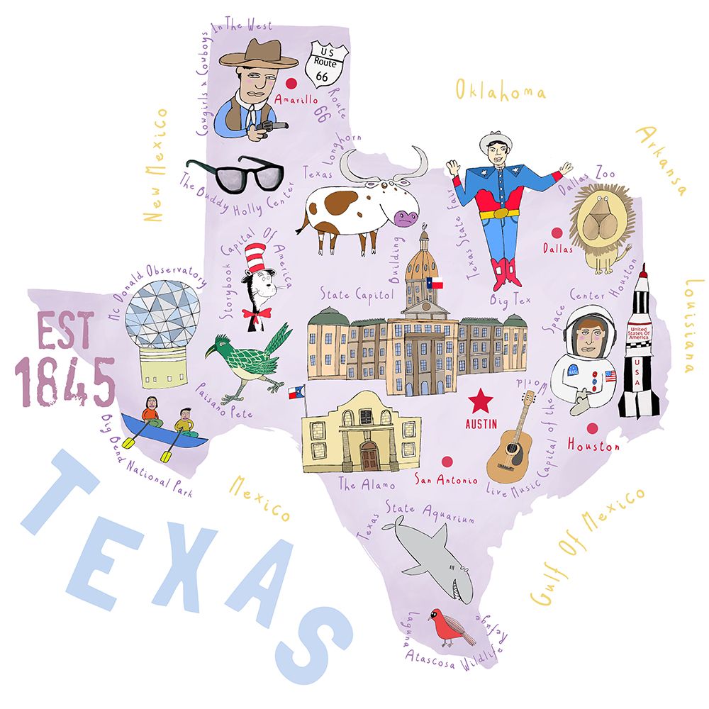 The Southern State of Texas by Map Artist Carla Daly art print by Carla Daly for $57.95 CAD