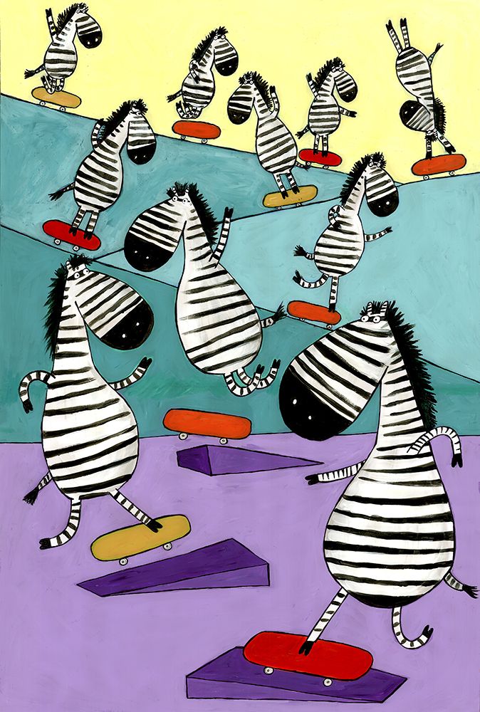 Hilarious Zebras in the Skatepark by Artist Carla Daly art print by Carla Daly for $57.95 CAD