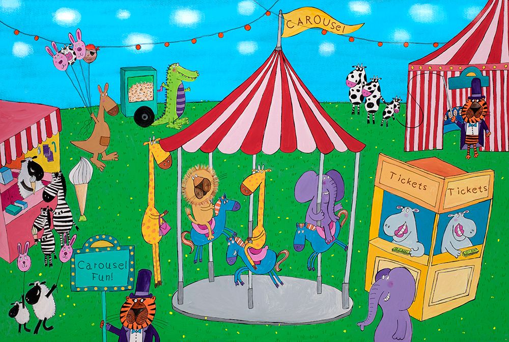 Welcome to the Carousel with Funny Animals by Artist Carla Daly art print by Carla Daly for $57.95 CAD