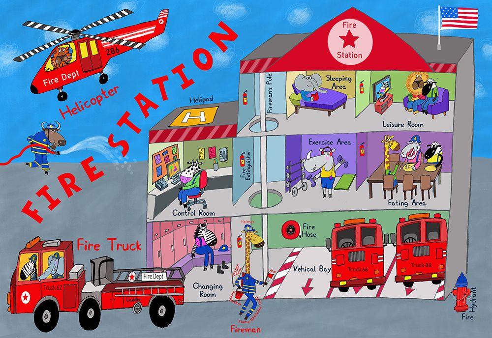 Firemen and the Fire Station by Artist Carla Daly art print by Carla Daly for $57.95 CAD