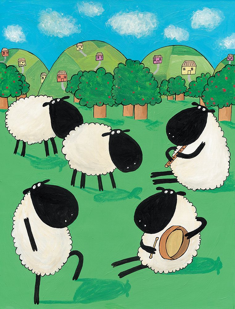 Funny Sheep Dancing in a Green Field by Artist Carla Daly art print by Carla Daly for $57.95 CAD