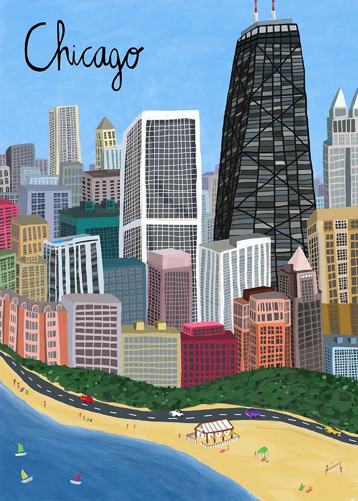 Chicago City with Beachfront on Lake Michigan by Artist Carla Daly art print by Carla Daly for $57.95 CAD