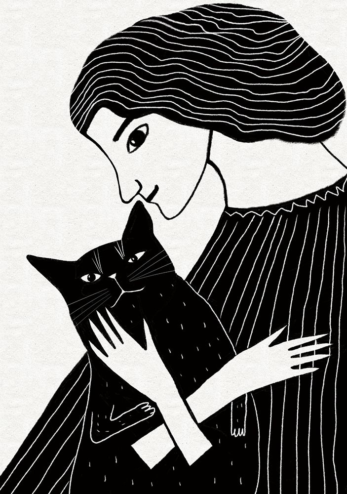 Cat Lady with Black Cat art print by Sharyn Bursic for $57.95 CAD