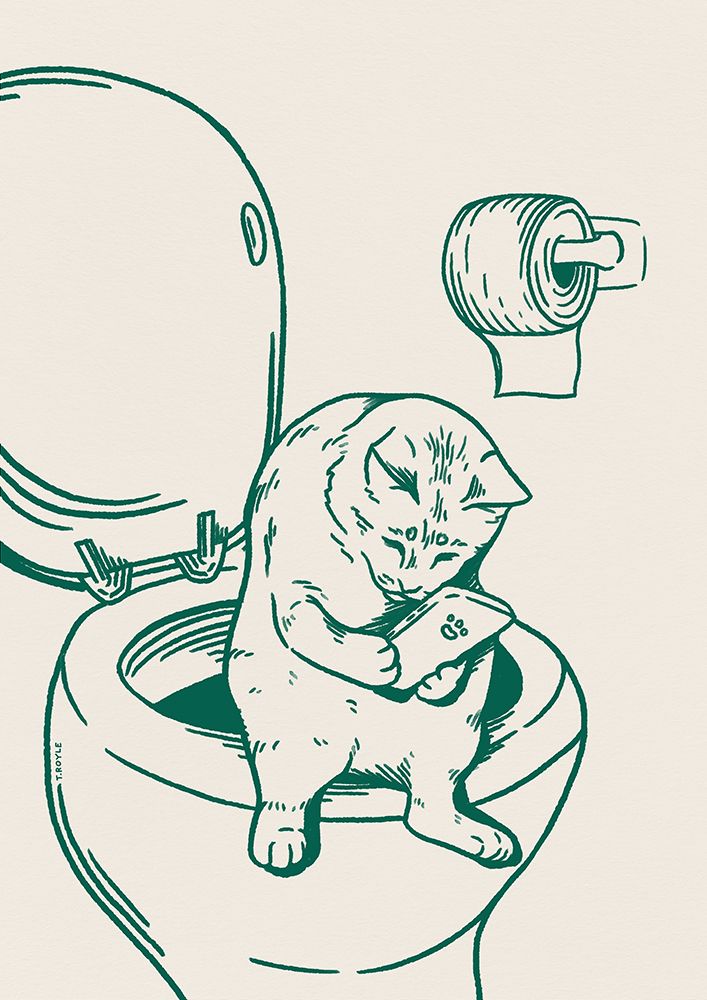 Cat on Toilet in green art print by Tara Royle for $57.95 CAD