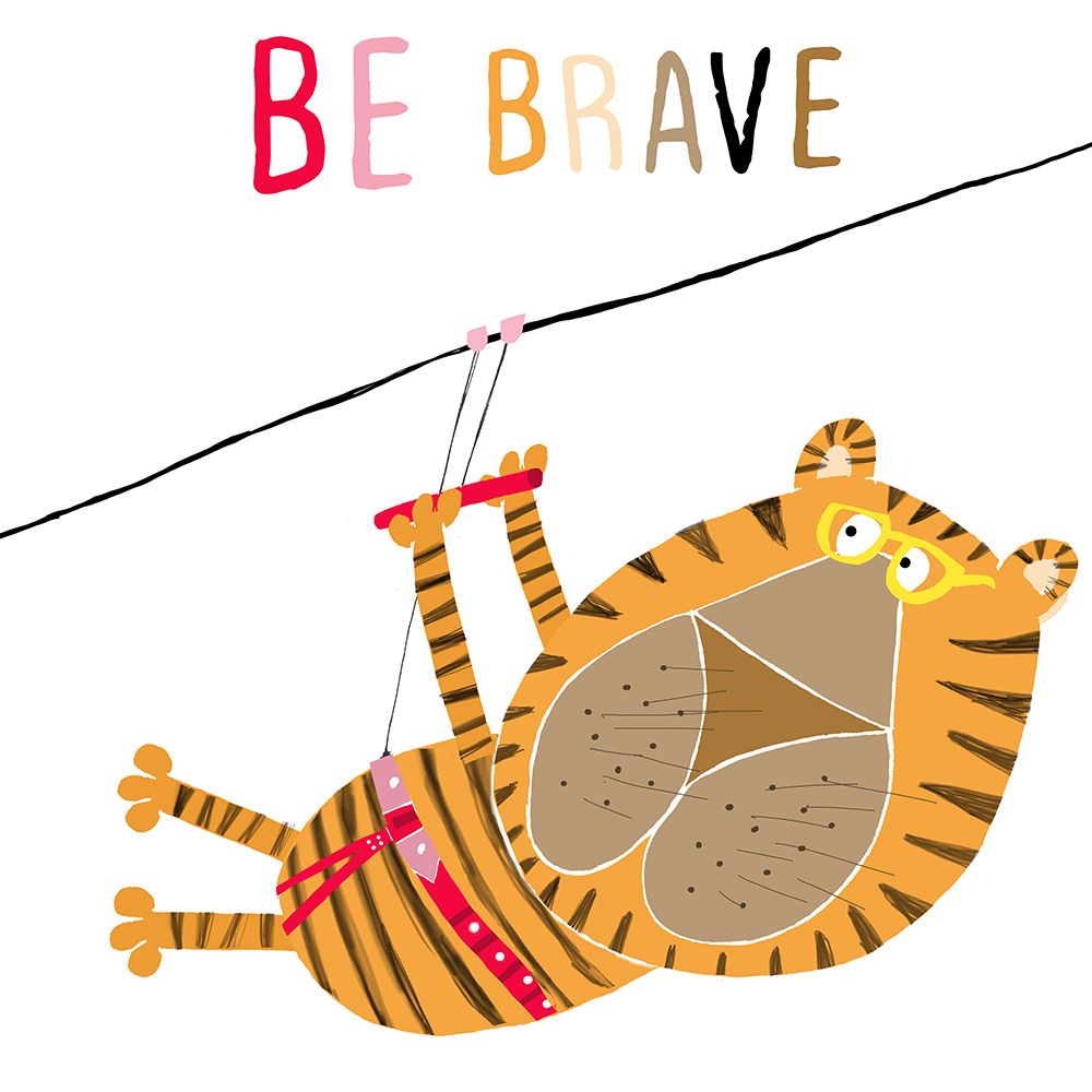 Be Brave! Funny Tiger Zip Lining by Illustrator Carla Daly art print by Carla Daly for $57.95 CAD