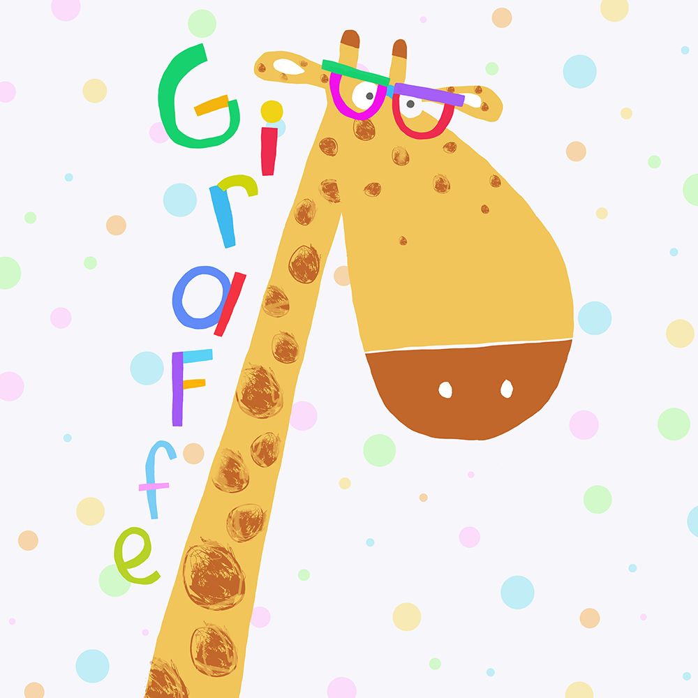 Cute Giraffe Wearing Glasses with Colorful Text by Carla Daly art print by Carla Daly for $57.95 CAD