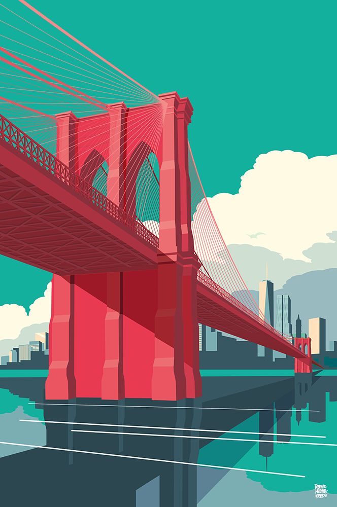 Brooklyn Bridge NYC Red art print by Remko Heemskerk for $57.95 CAD