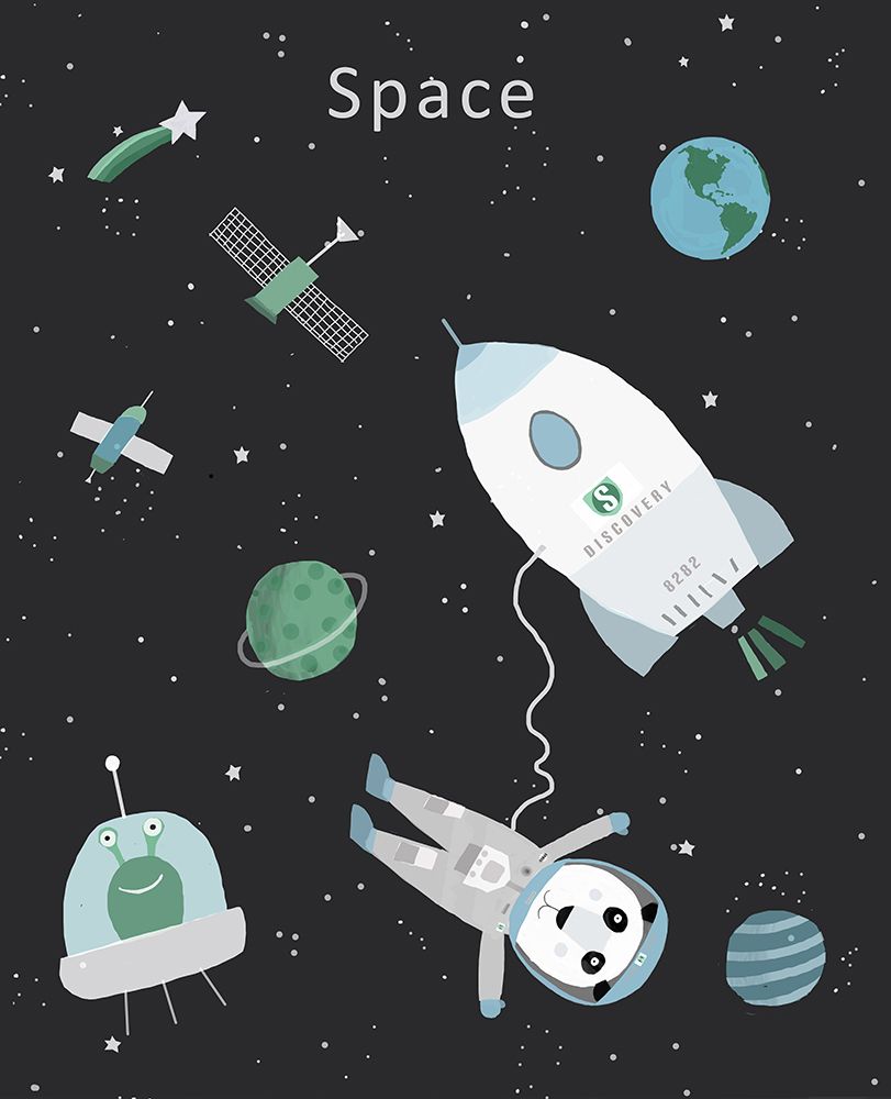 Funny Panda with Space Rocket by Artist Carla Daly art print by Carla Daly for $57.95 CAD