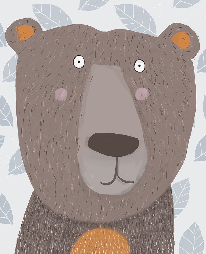 Cute Brown Bear with Grey Leaf Pattern by Artist Carla art print by Carla Daly for $57.95 CAD