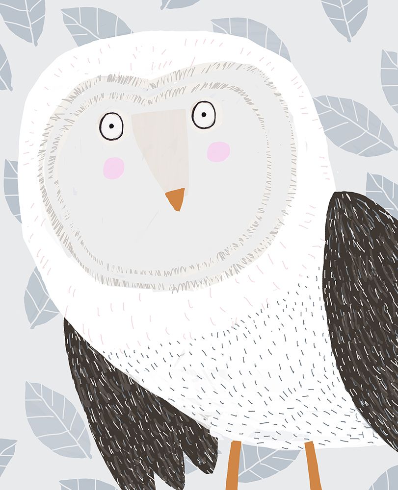 Funny Winter Owl with Grey Leaf Pattern by Artist Carla Daly art print by Carla Daly for $57.95 CAD