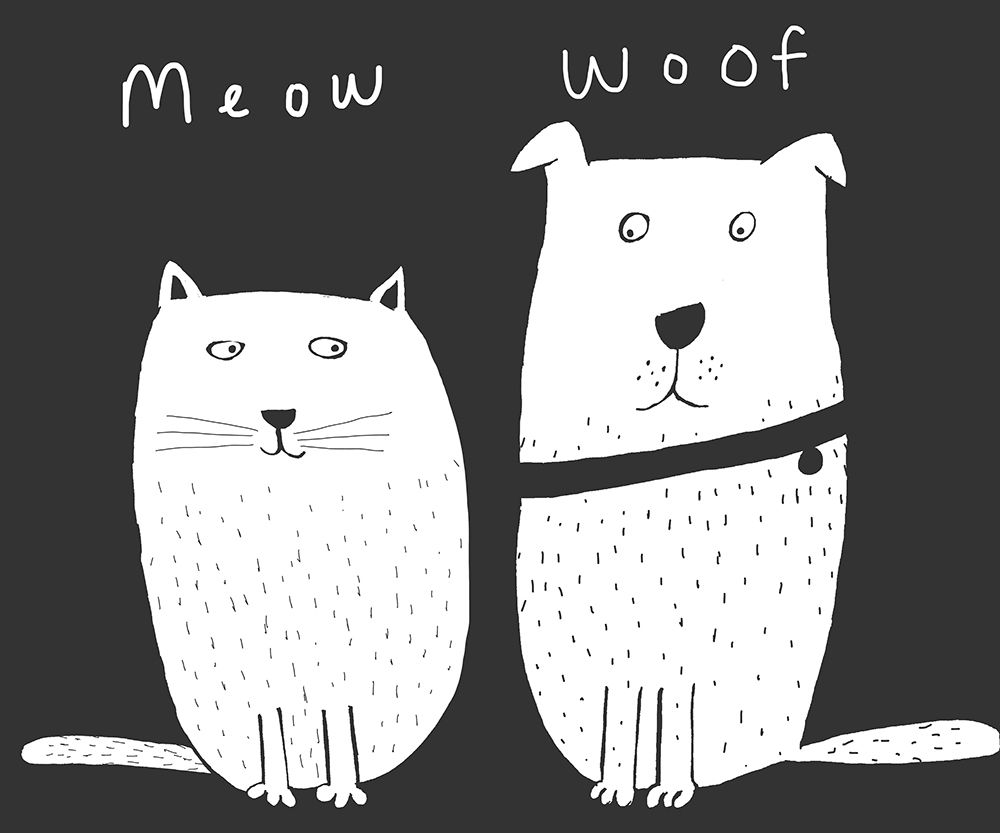 Meow Woof! Funny Cat and Dog Illustration by Artist Carla Daly art print by Carla Daly for $57.95 CAD