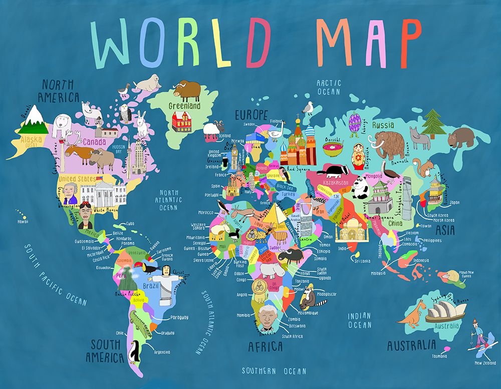 Our World Illustrated Map for Kids art print by Carla Daly for $57.95 CAD