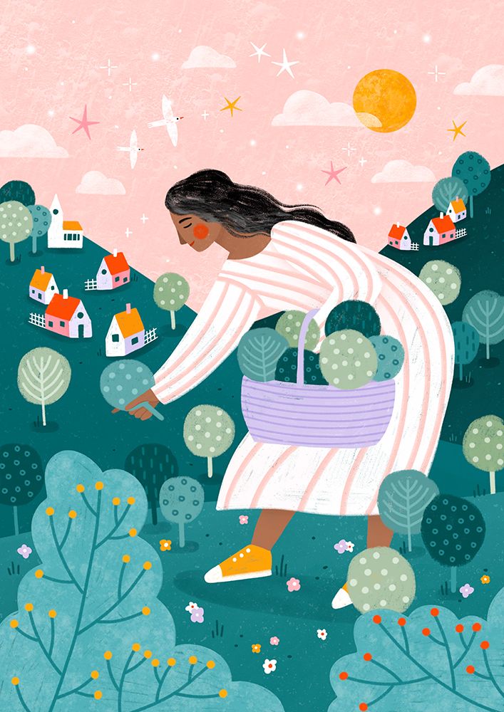 A Woman Tree Picking art print by Bea Muller for $57.95 CAD