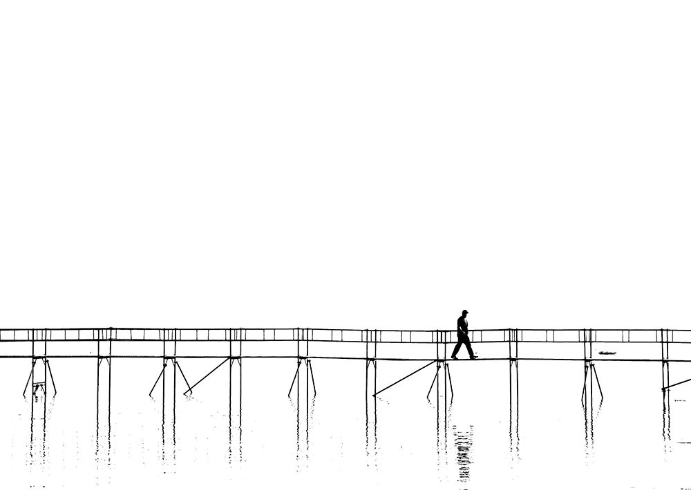 The lonely man on the plank bridge art print by Hans Peter Rank for $57.95 CAD