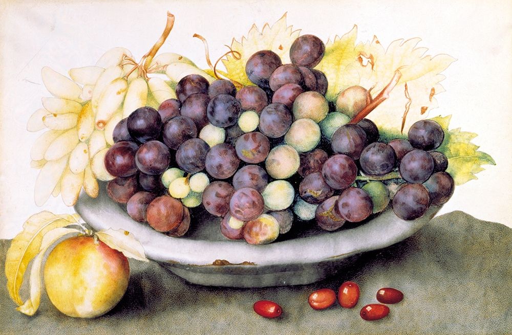 Dish of Grapes and a Peach art print by Giovanna Garzoni for $57.95 CAD