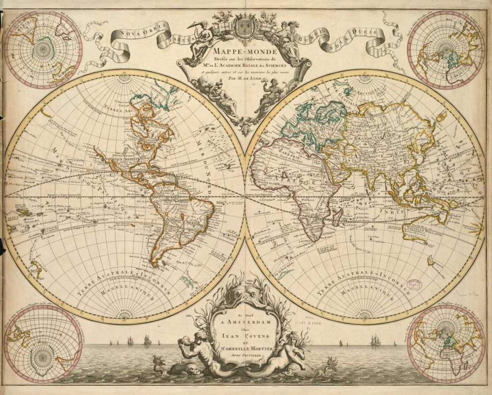 Mappe-Monde, 1730 art print by Guillaume De LIsle for $57.95 CAD