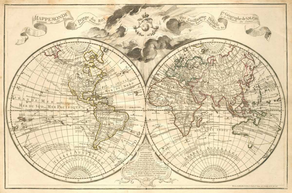 Mappe-Monde, 1720 art print by Guillaume De LIsle for $57.95 CAD