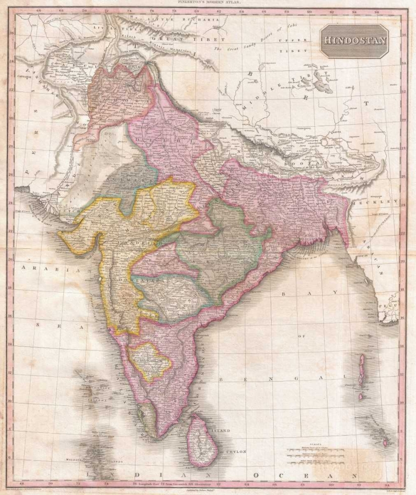 Pinkerton Map of India, 1818 art print by Pinkerton and Hobart for $57.95 CAD