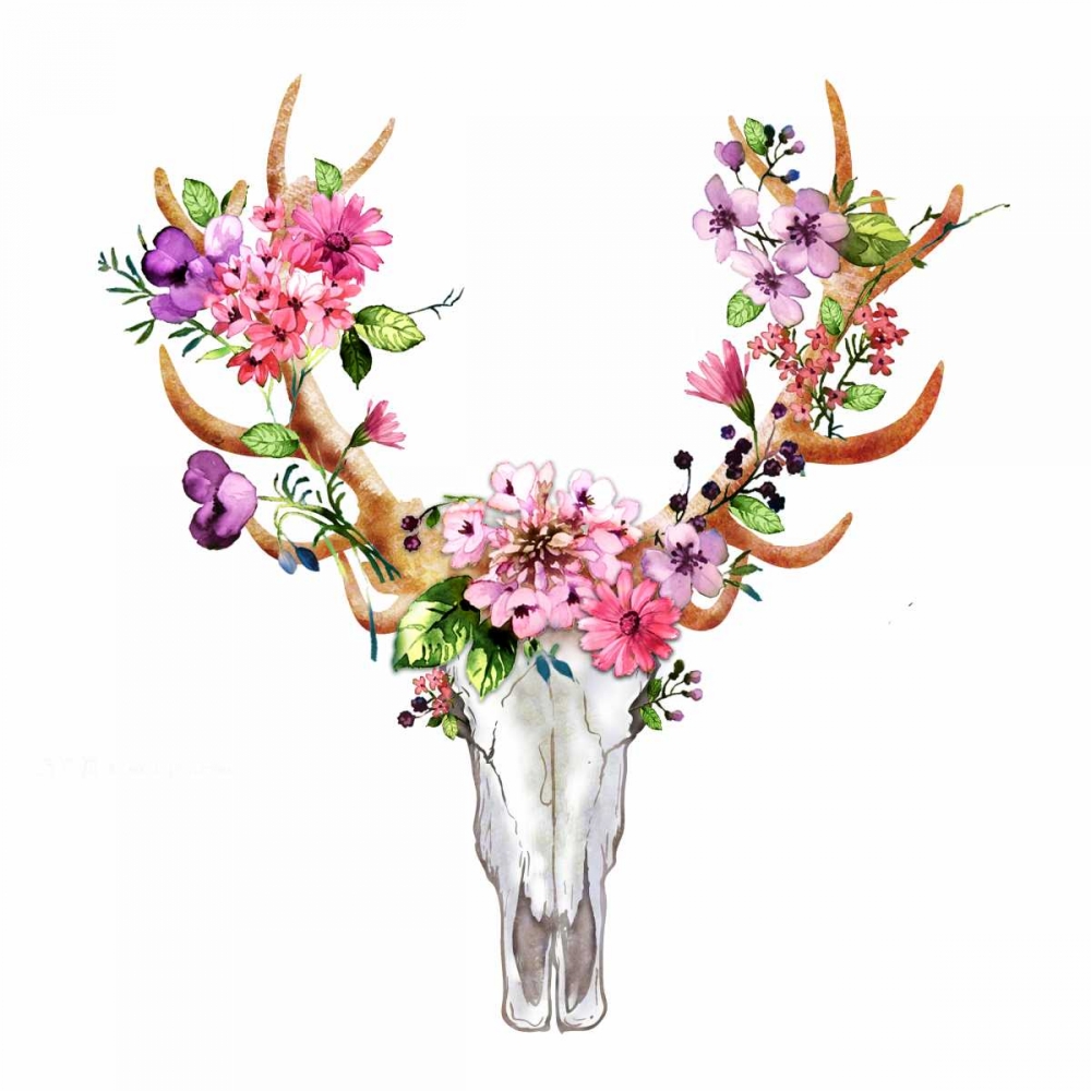 Rustic Deer Skull with Flowers art print by Atelier B Art Studio for $57.95 CAD
